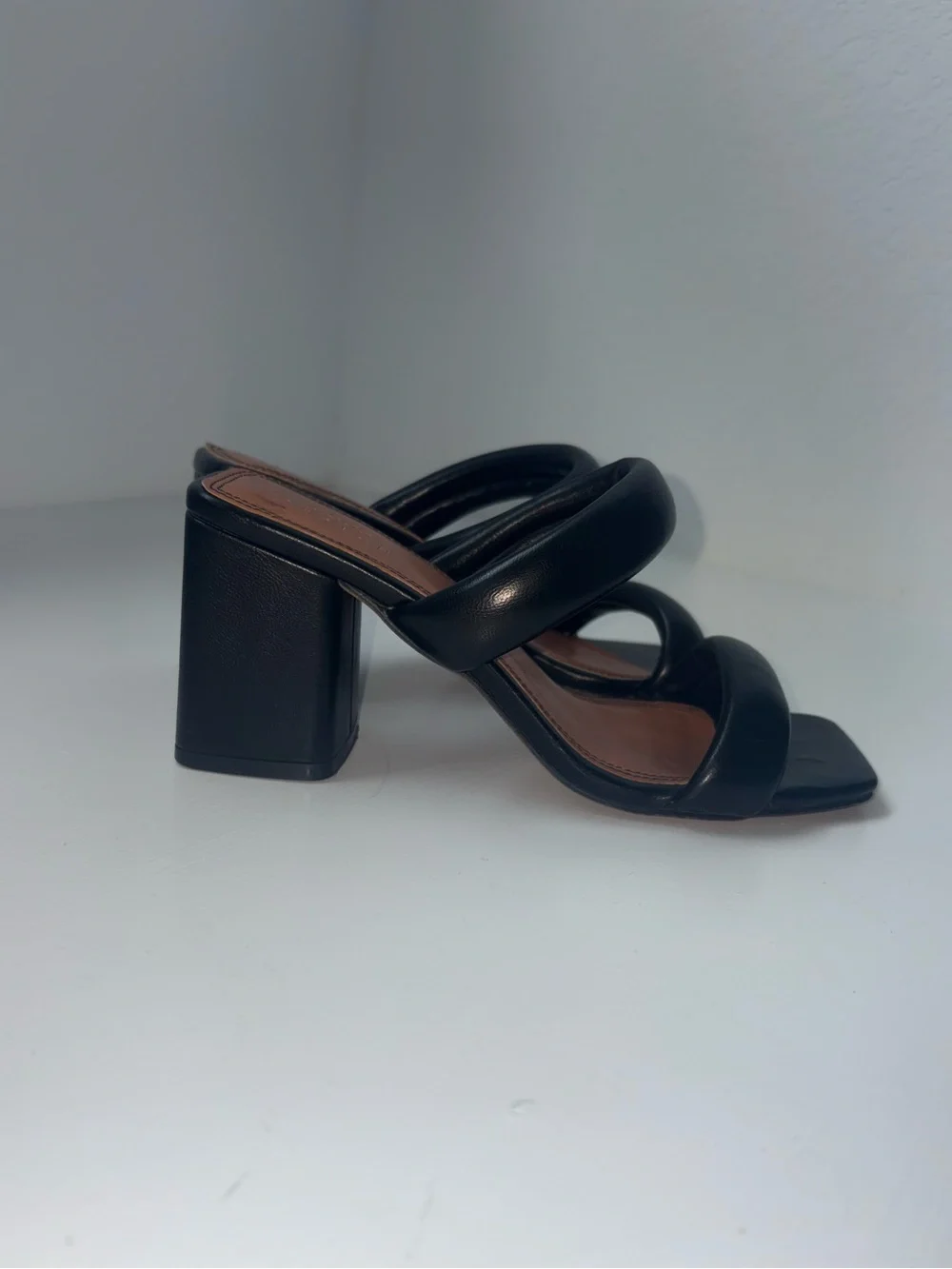 Black Padded Mid Heel Mules